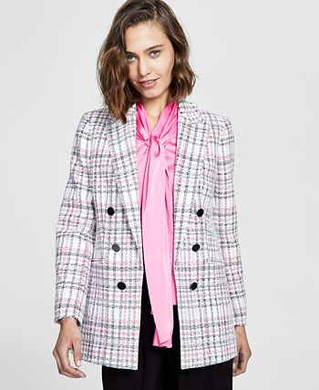 Women's Plaid Open-Front Faux-Double-Breasted Blazer, Created For Macy's Bar III Women's Plaid Open-Front Faux-Double-Breasted Blazer, Created For Macy's -CeCe cloth-shop