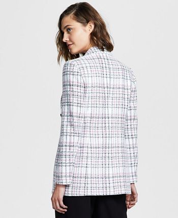 Women's Plaid Open-Front Faux-Double-Breasted Blazer, Created For Macy's Bar III Women's Plaid Open-Front Faux-Double-Breasted Blazer, Created For Macy's -CeCe cloth-shop