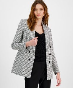 Bar III Women's Mini-Check-Print Faux-Double-Breasted Jacket, Created For Macy's