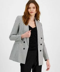 Bar III Women's Mini-Check-Print Faux-Double-Breasted Jacket, Created For Macy's