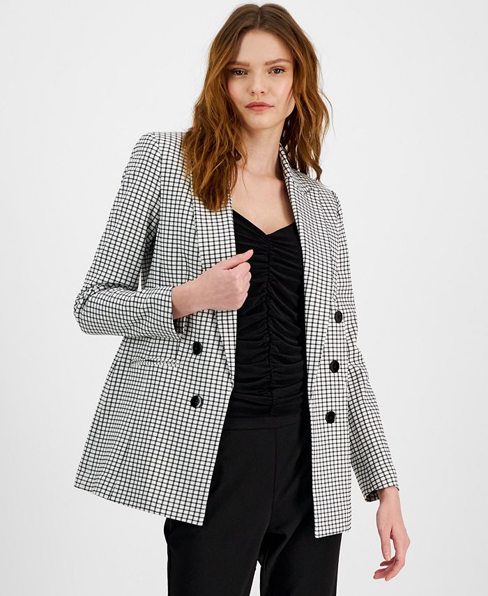 Women's Mini-Check-Print Faux-Double-Breasted Jacket, Created For Macy's Bar III Women's Mini-Check-Print Faux-Double-Breasted Jacket, Created For Macy's -CeCe cloth-shop