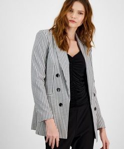 Bar III Women's Mini-Check-Print Faux-Double-Breasted Jacket, Created For Macy's 2 Bar III Women's Mini-Check-Print Faux-Double-Breasted Jacket, Created For Macy's -CeCe cloth-shop 23359006 fpx