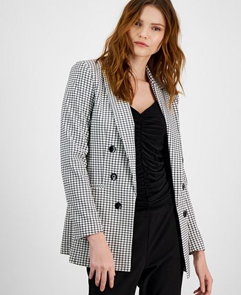 Women's Mini-Check-Print Faux-Double-Breasted Jacket, Created For Macy's Bar III Women's Mini-Check-Print Faux-Double-Breasted Jacket, Created For Macy's -CeCe cloth-shop