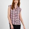Bar III Women's Printed Tie-Neck Cap-Sleeve Top, Created For Macy's