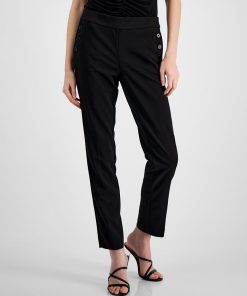 Bar III Women's Button-Detail Mid-Rise Straight-Leg Pants, Created For Macy's