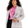 Bar III Plus Size Plaid Open-Front Button-Detail Blazer, Created For Macy's