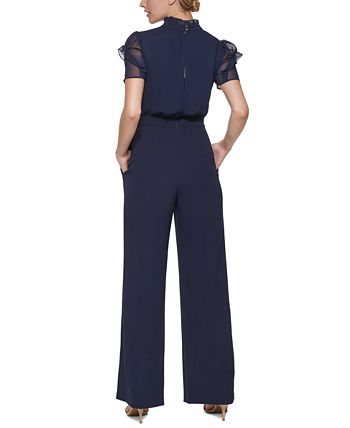 Women's Ruffled Mixed-Media Jumpsuit Vince Camuto Women's Ruffled Mixed-Media Jumpsuit -CeCe cloth-shop