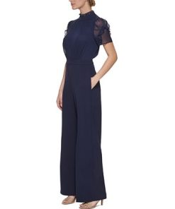 Vince Camuto Women's Ruffled Mixed-Media Jumpsuit 2 Vince Camuto Women's Ruffled Mixed-Media Jumpsuit -CeCe cloth-shop 23360593 fpx