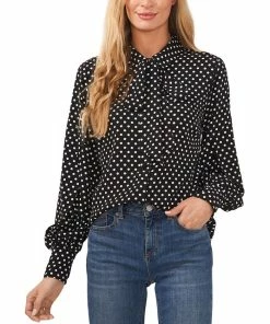 CeCe Women's Polka Dot Bow-Neck Button-Front Top