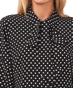 CeCe Women's Polka Dot Bow-Neck Button-Front Top -CeCe cloth-shop 23360610 fpx