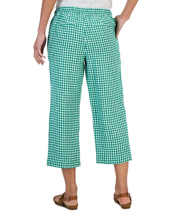 Women's Linen Gingham Cropped Pull-On Pants, Created For Macy's Charter Club Women's Linen Gingham Cropped Pull-On Pants, Created For Macy's -CeCe cloth-shop