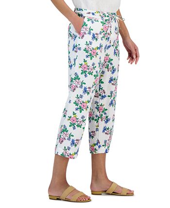 Charter Club Women's Linen Floral Cropped Pants, Created For Macy's 3 Charter Club Women's Linen Floral Cropped Pants, Created For Macy's - Image 3
