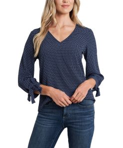 CeCe Women's Garden Geo Tie-Sleeve Blouse