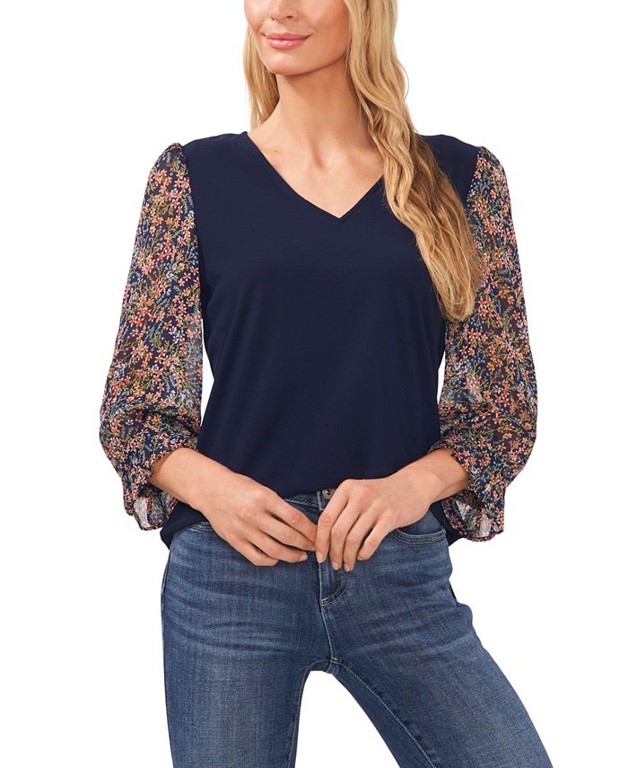 Women's Lovely Vines Floral Sleeve Knit Top CeCe Women's Lovely Vines Floral Sleeve Knit Top -CeCe cloth-shop
