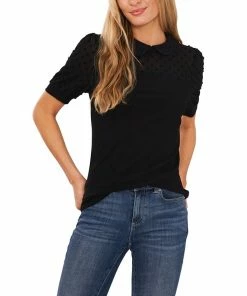 CeCe Women's Clip Dot Short Sleeve Collared Top
