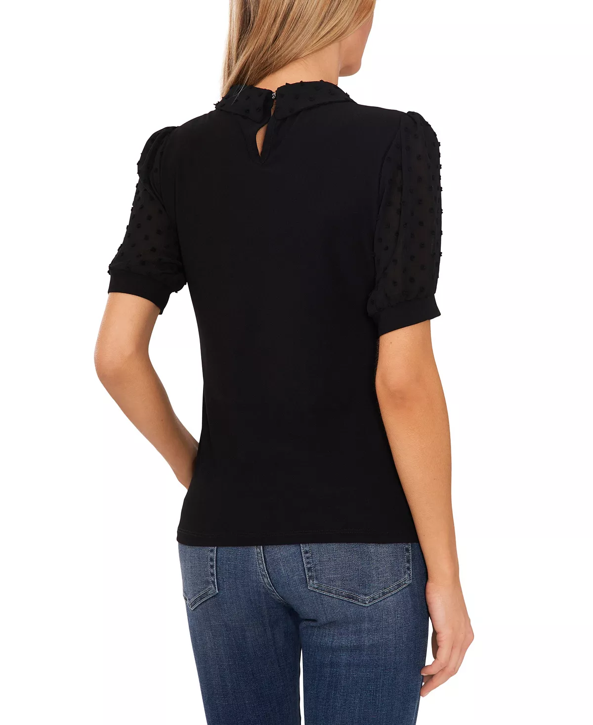 CeCe Women's Clip Dot Short Sleeve Collared Top 3 CeCe Women's Clip Dot Short Sleeve Collared Top - Image 3