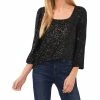 CeCe Women's Scoop Neck Puff Sleeve Sequin Top