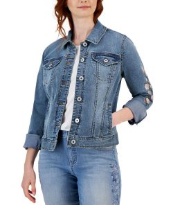 Style & Co Women's Embroidered Denim Jacket, Created For Macy's 3 Style & Co Women's Embroidered Denim Jacket, Created For Macy's -CeCe cloth-shop 23412337 fpx
