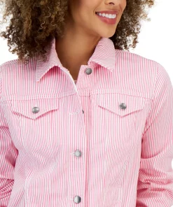 Charter Club Women's Striped Denim Trucker Jacket, Created For Macy's 5 Charter Club Women's Striped Denim Trucker Jacket, Created For Macy's -CeCe cloth-shop 23431728 fpx