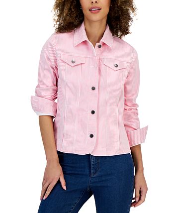 Women's Striped Denim Trucker Jacket, Created For Macy's Charter Club Women's Striped Denim Trucker Jacket, Created For Macy's -CeCe cloth-shop