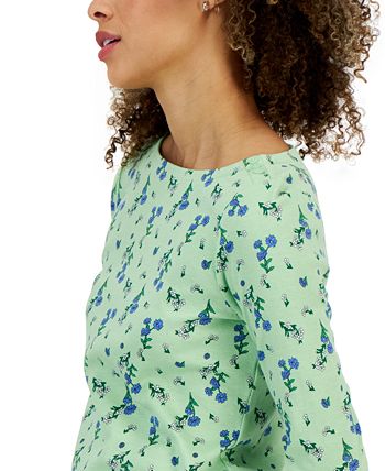 Women's Floral Boat-Neck 3/4-Sleeve Top, Created For Macy's Charter Club Women's Floral Boat-Neck 3/4-Sleeve Top, Created For Macy's -CeCe cloth-shop