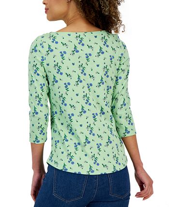 Women's Floral Boat-Neck 3/4-Sleeve Top, Created For Macy's Charter Club Women's Floral Boat-Neck 3/4-Sleeve Top, Created For Macy's -CeCe cloth-shop
