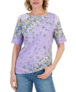 Karen Scott Women's Givery Garden Boat-Neck Elbow-Sleeve Top, Created For Macy's 9 Karen Scott Women's Givery Garden Boat-Neck Elbow-Sleeve Top, Created For Macy's -CeCe cloth-shop 23439648 fpx