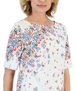 Karen Scott Women's Givery Garden Boat-Neck Elbow-Sleeve Top, Created For Macy's 7 Karen Scott Women's Givery Garden Boat-Neck Elbow-Sleeve Top, Created For Macy's -CeCe cloth-shop 23439651 fpx