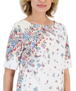 Karen Scott Women's Givery Garden Boat-Neck Elbow-Sleeve Top, Created For Macy's 8 Karen Scott Women's Givery Garden Boat-Neck Elbow-Sleeve Top, Created For Macy's -CeCe cloth-shop 23439651 fpx