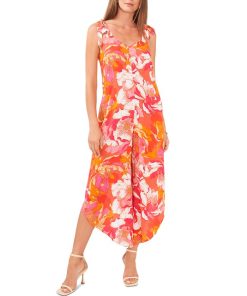 Vince Camuto Women's Tie-Shoulder Floral-Print Angled-Hem Jumpsuit
