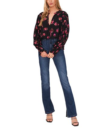 Women's Printed Pleated-Sleeve Smocked Blouse Vince Camuto Women's Printed Pleated-Sleeve Smocked Blouse -CeCe cloth-shop