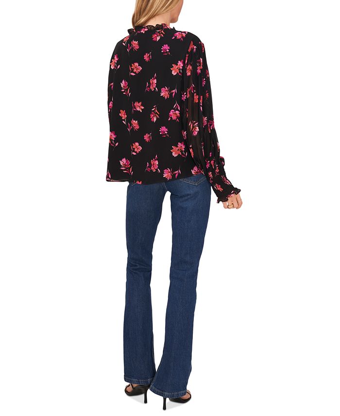 Women's Printed Pleated-Sleeve Smocked Blouse Vince Camuto Women's Printed Pleated-Sleeve Smocked Blouse -CeCe cloth-shop