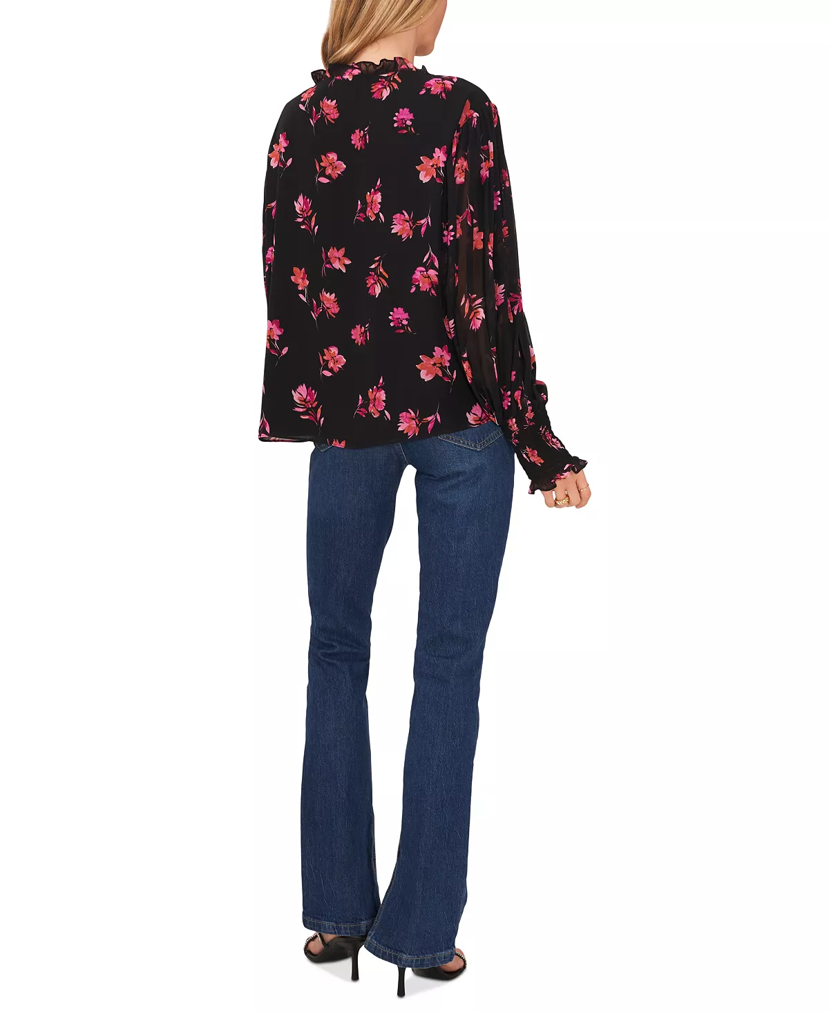 Women's Printed Pleated-Sleeve Smocked Blouse Vince Camuto Women's Printed Pleated-Sleeve Smocked Blouse -CeCe cloth-shop