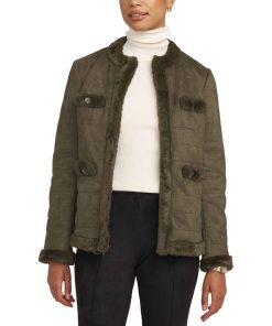 Anne Klein Women's Scuba Faux Suede Quilted Faux-Fur-Trim Jacket