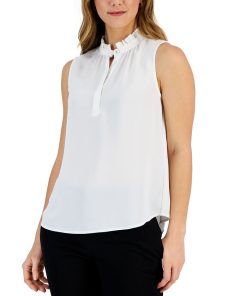 Kasper Women's Ruffle-Neck Button-Front Sleeveless Top