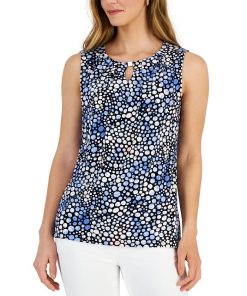 Kasper Women's Dot Print Hardware-Detail Sleeveless Top