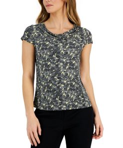 Kasper Women's Geometric-Print Cowlneck Sleeveless Top