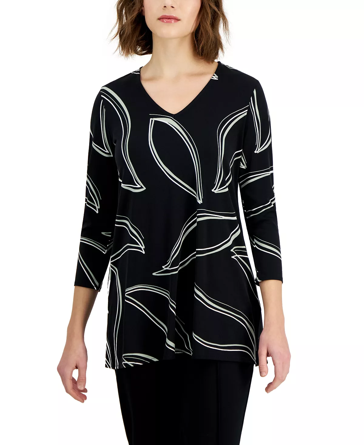 Women's Printed 3/4-Sleeve V-Neck Tunic Top, Created For Macy's Alfani Women's Printed 3/4-Sleeve V-Neck Tunic Top, Created For Macy's -CeCe cloth-shop