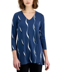 Alfani Women's Printed 3/4-Sleeve V-Neck Tunic Top, Created For Macy's 5 Alfani Women's Printed 3/4-Sleeve V-Neck Tunic Top, Created For Macy's -CeCe cloth-shop 23443949 fpx