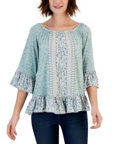Style & Co Women's Printed On Off Knit Top, Created For Macy's
