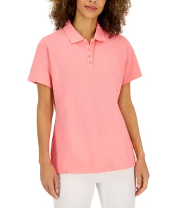 Karen Scott Cotton Short Sleeve Polo Shirt, Created For Macy's -CeCe cloth-shop 23481217 fpx
