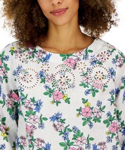 Charter Club Women's Linen Floral-Printed Top, Created For Macy's 2 Charter Club Women's Linen Floral-Printed Top, Created For Macy's -CeCe cloth-shop 23481937 fpx