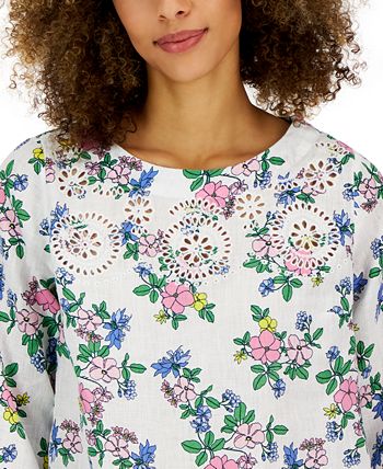 Women's Linen Floral-Printed Top, Created For Macy's Charter Club Women's Linen Floral-Printed Top, Created For Macy's -CeCe cloth-shop