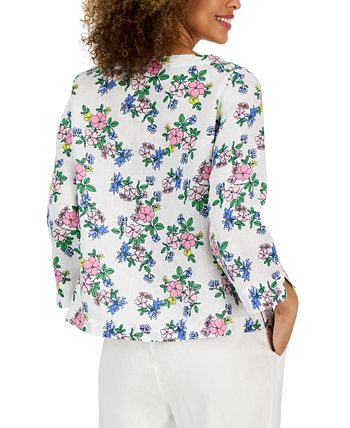 Women's Linen Floral-Printed Top, Created For Macy's Charter Club Women's Linen Floral-Printed Top, Created For Macy's -CeCe cloth-shop