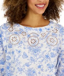 Charter Club Women's Linen Printed 3/4-Sleeve Top, Created For Macy's 6 Charter Club Women's Linen Printed 3/4-Sleeve Top, Created For Macy's -CeCe cloth-shop 23481939 fpx