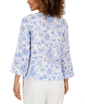 Charter Club Women's Linen Printed 3/4-Sleeve Top, Created For Macy's 2 Charter Club Women's Linen Printed 3/4-Sleeve Top, Created For Macy's - Image 2