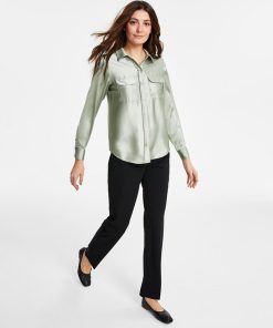 Alfani Women's Satin Collared Utility Blouse, Created For Macy's -CeCe cloth-shop 23488855 fpx