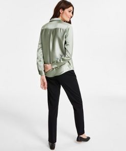 Alfani Women's Satin Collared Utility Blouse, Created For Macy's -CeCe cloth-shop 23488856 fpx