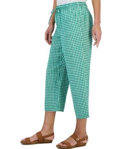 Charter Club Women's Linen Gingham Cropped Pull-On Pants, Created For Macy's 2 Charter Club Women's Linen Gingham Cropped Pull-On Pants, Created For Macy's -CeCe cloth-shop 23489045 fpx
