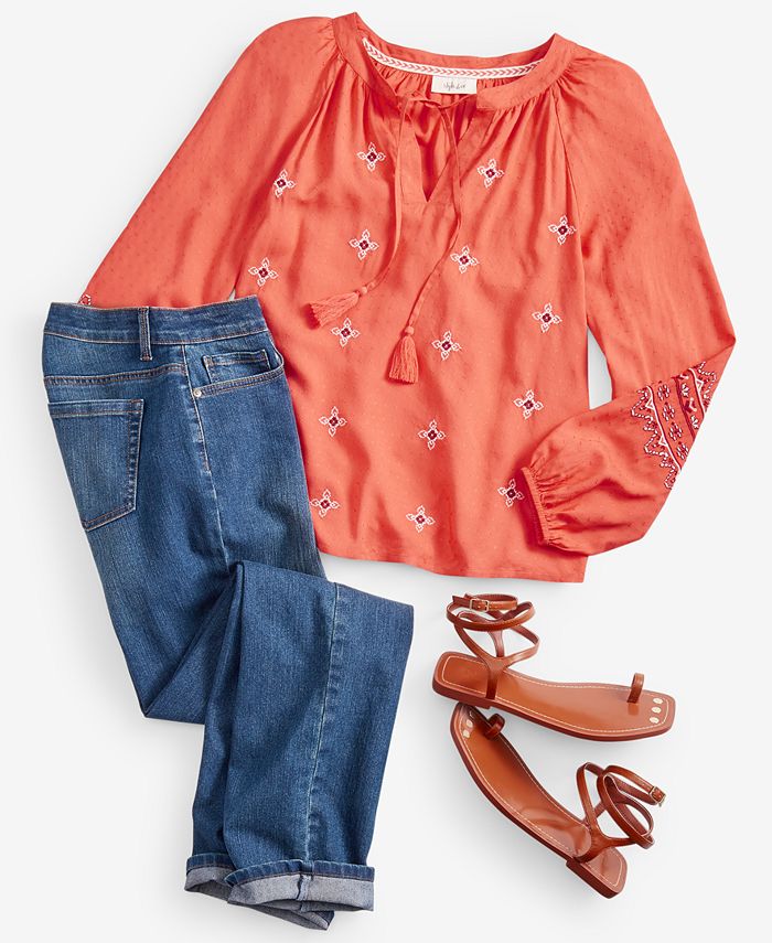 Women's Drapey Embroidered Long-Sleeve Top, Created For Macy's Style & Co Women's Drapey Embroidered Long-Sleeve Top, Created For Macy's -CeCe cloth-shop